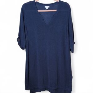 J. Jill Deep Blue Dress or Tunic W/Slight U Neckline With Button Shirt Sleeves